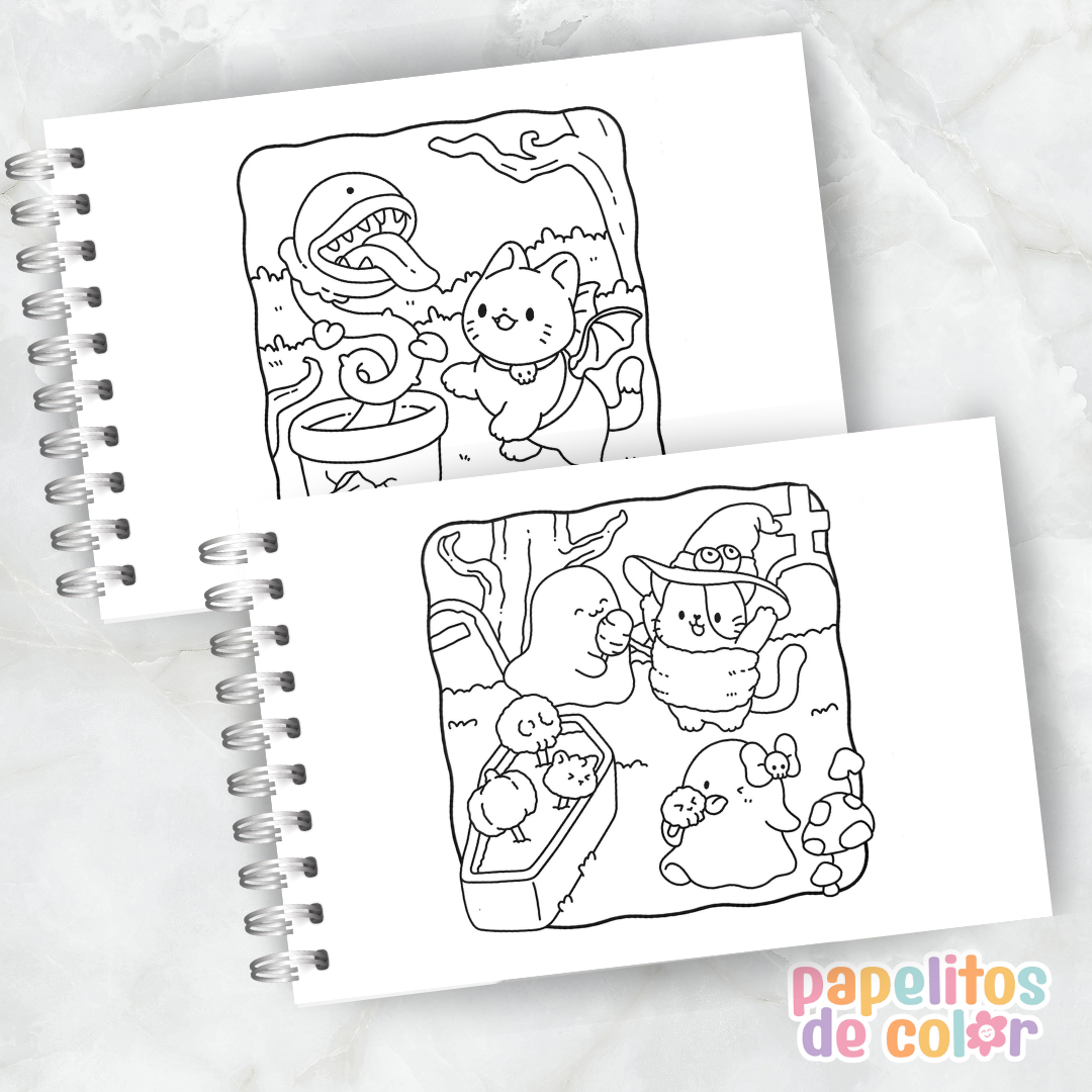🎃🐱 Libro para Pintar Meowlloween ✨