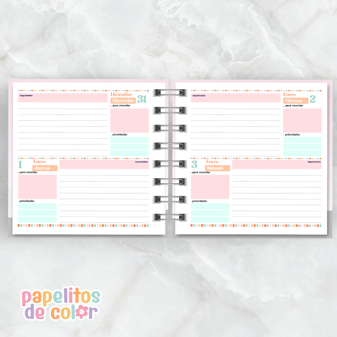 Agenda Retro 2026 – 2 Días por Hoja 📔✨