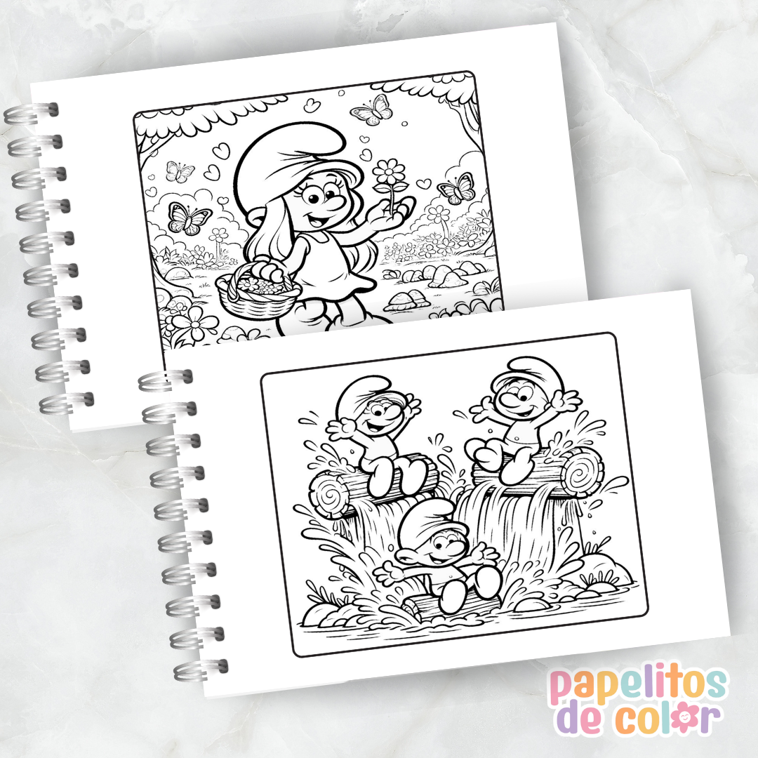 🎨 Libro para Pintar de Los Pitufos 💙🍄✨