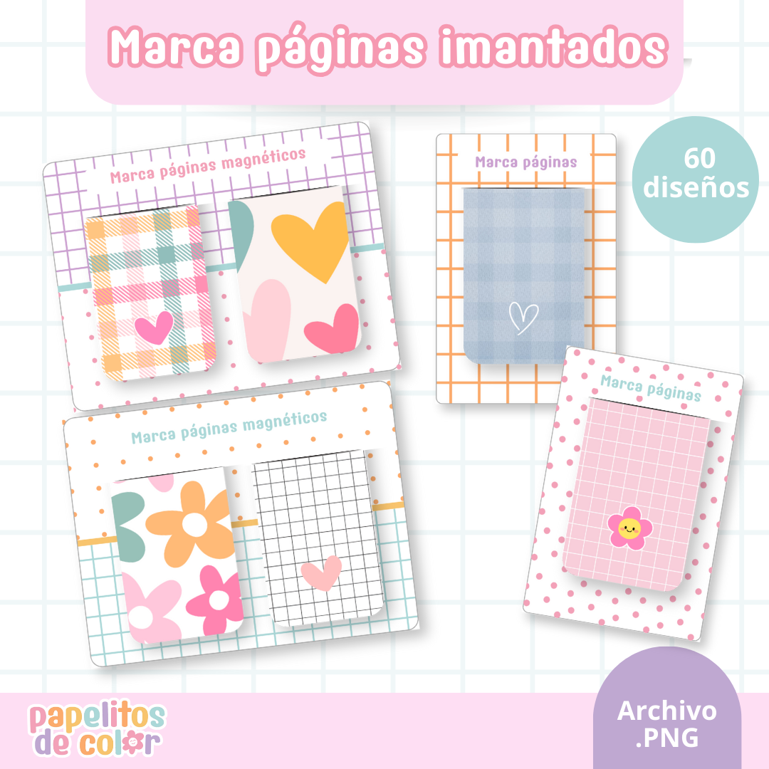 60 Marcapáginas + Bases para Exhibir 💕