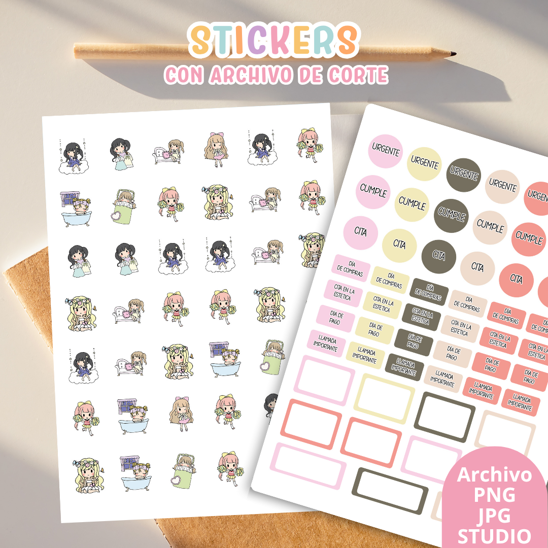 Stickers Kit 17 – 6 Planchas A5 + Archivo de Corte ✨📒