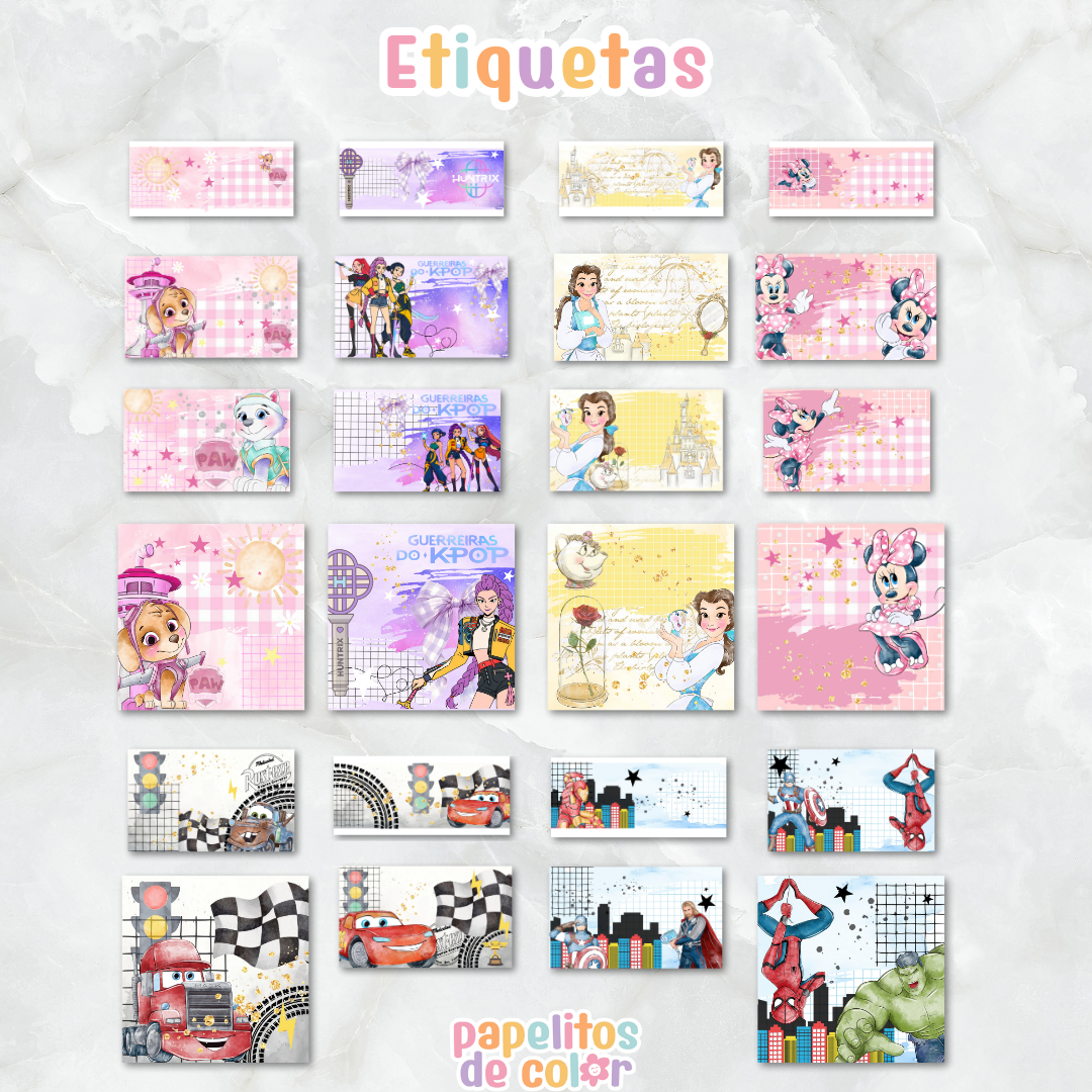 🎒 Combo Etiquetas – 39 Personajes ✂️✨