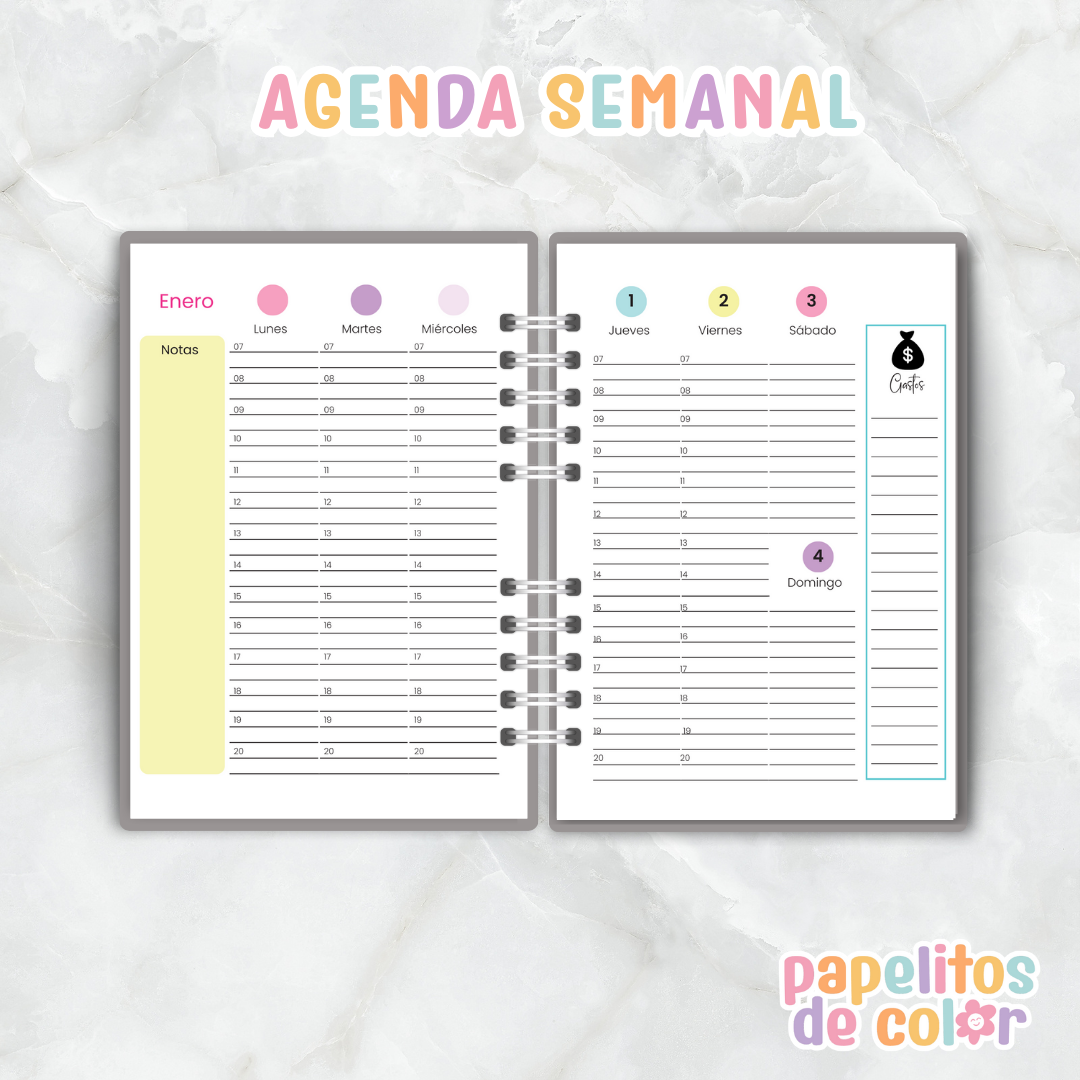 Agenda Semanal Colores 2026 🌈
