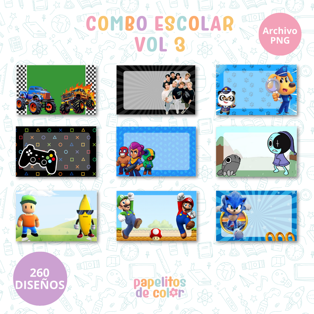 🎒Vol. 3 – Etiquetas Escolares  | +200 Diseños🏷️