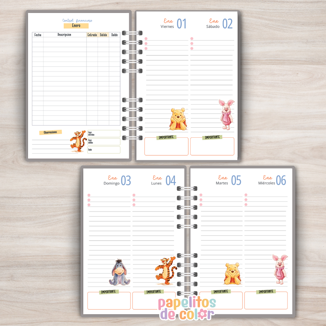 🧸✨ Agenda Pooh - 2 Días por Hoja📖💛