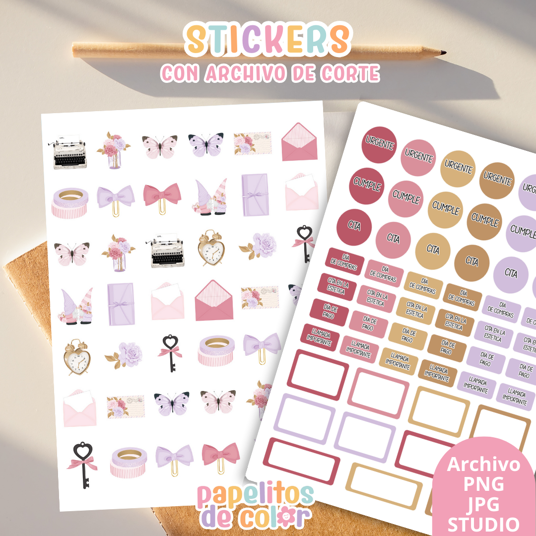 Stickers Kit 2 – 6 Planchas A5 + Archivo de Corte 🌸✨