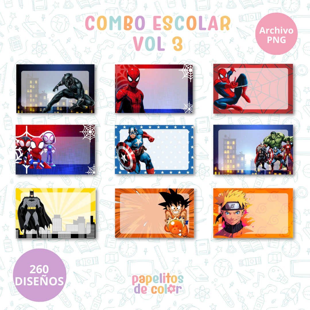 🎒Vol. 3 – Etiquetas Escolares  | +200 Diseños🏷️