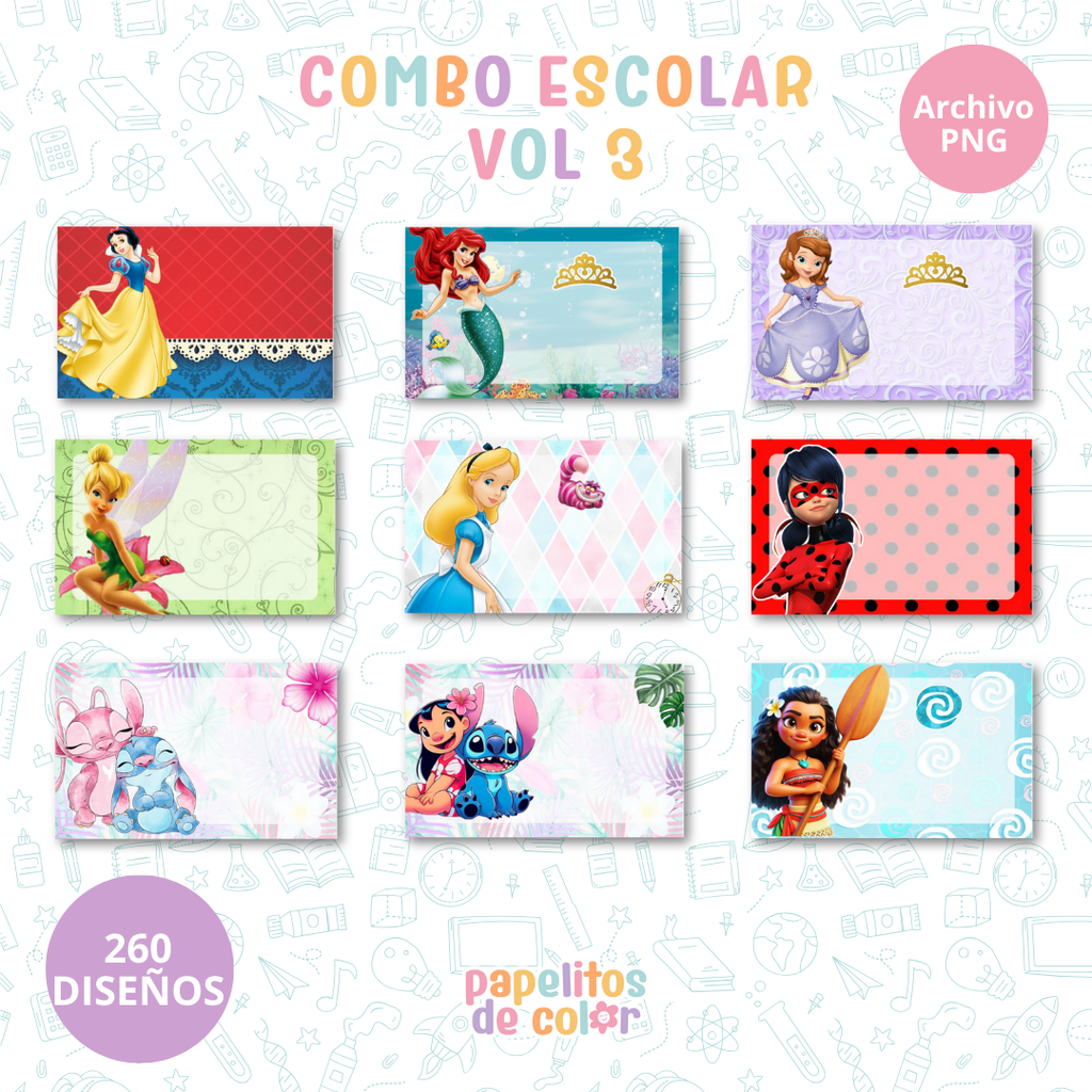 🎒Vol. 3 – Etiquetas Escolares  | +200 Diseños🏷️