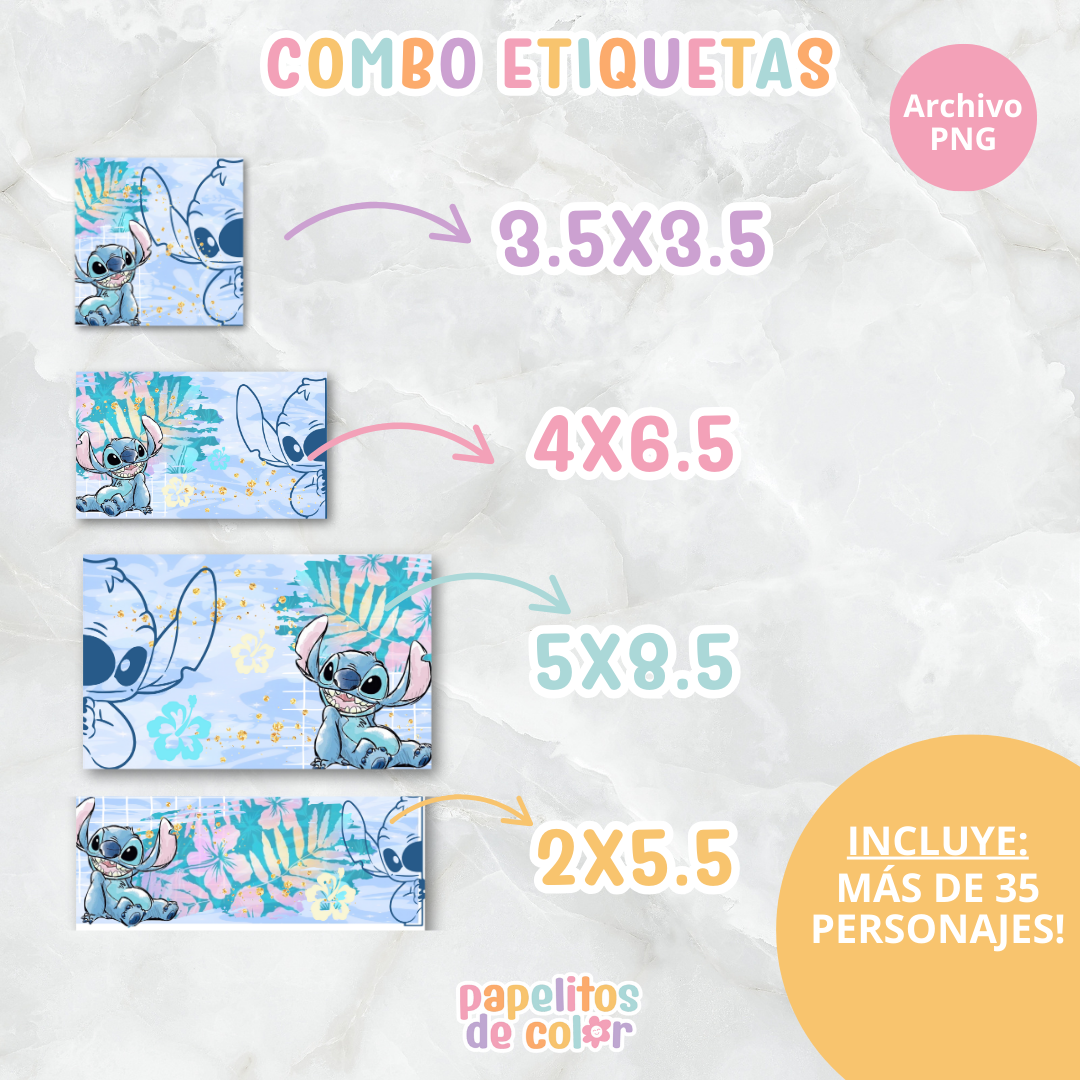 🎒 Combo Etiquetas – 39 Personajes ✂️✨