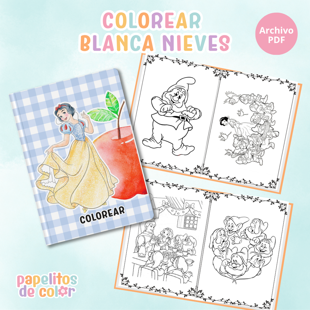 🍎 Libritos para Colorear A6 – Blancanieves (Abrochados)