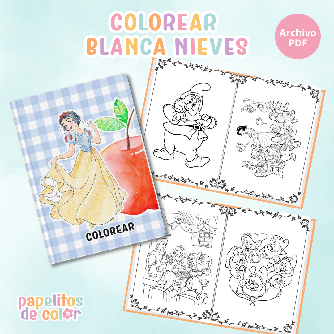 🍎 Libritos para Colorear A6 – Blancanieves (Abrochados)
