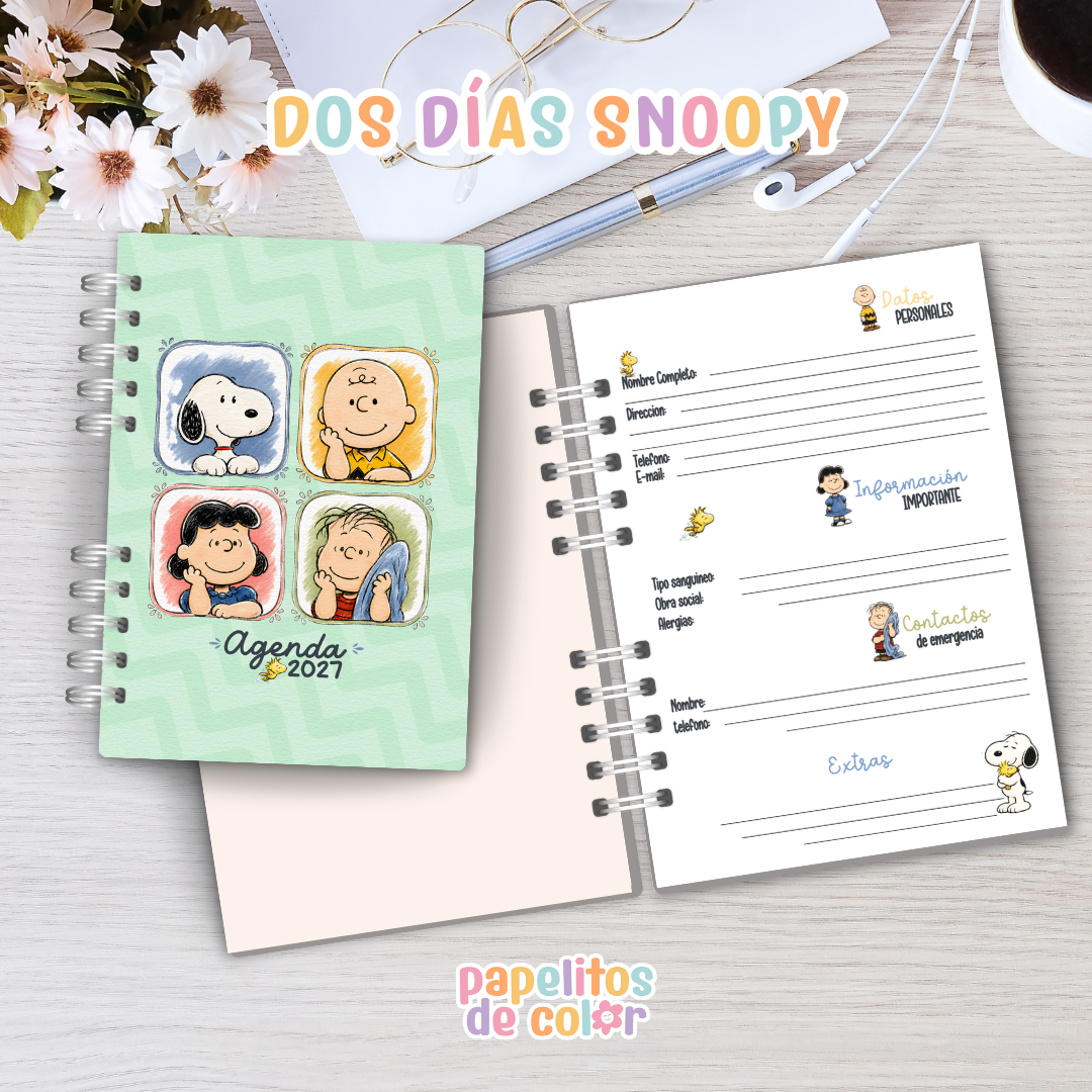🐶✨ Agenda Snoopy– Dos Días por Hoja 2027🤍