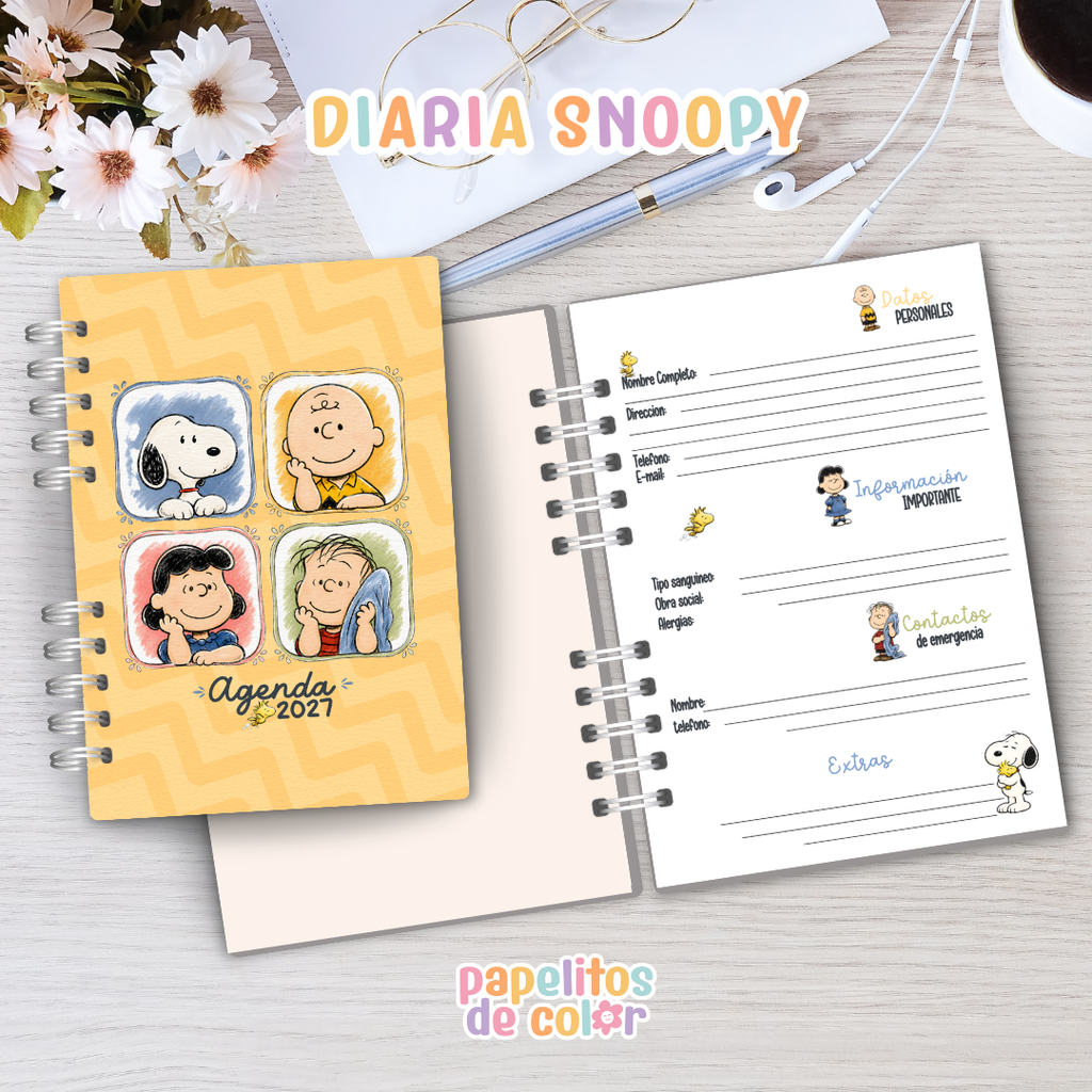 🐶✨ Agenda Snoopy -  Diaria 2027  📖🤍
